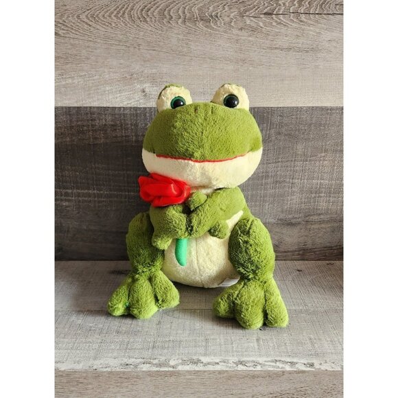 Romantic Valentine's Day Frog with Rose Plush Stuffed Animal Anniversary Gift - Picture 1 of 3